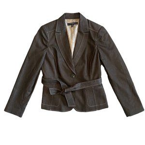 Nine West Suits Brown Blazer Jacket Women's Size 10 w/ Belt at Waist Button-Down